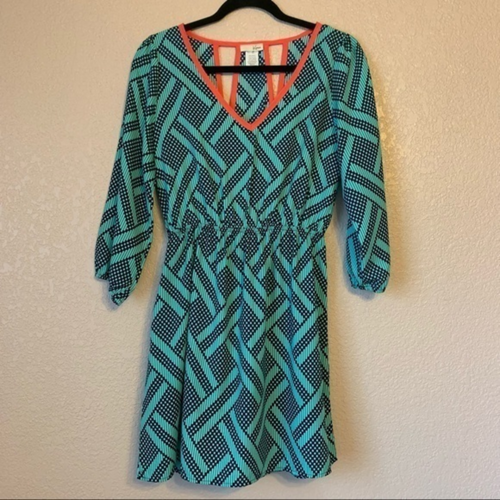 Y2K Kona Dress of‎ Green and Black with Orange Piping Size Medium Made in USA